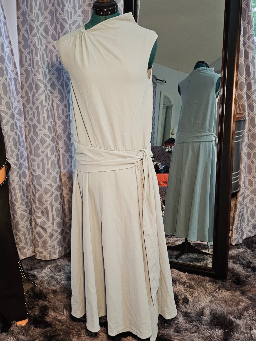 K Closet Mint/Sage Draped Sleeveless Midi Dress – Size S